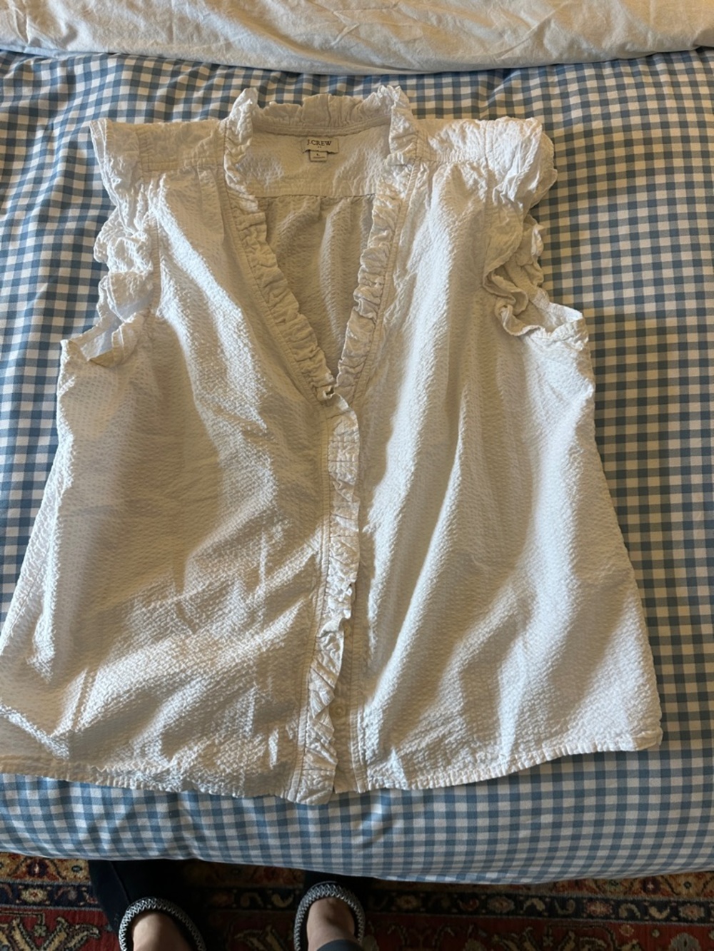 J. Crew Factory Cream Ruffle-Sleeve Textured Blouse